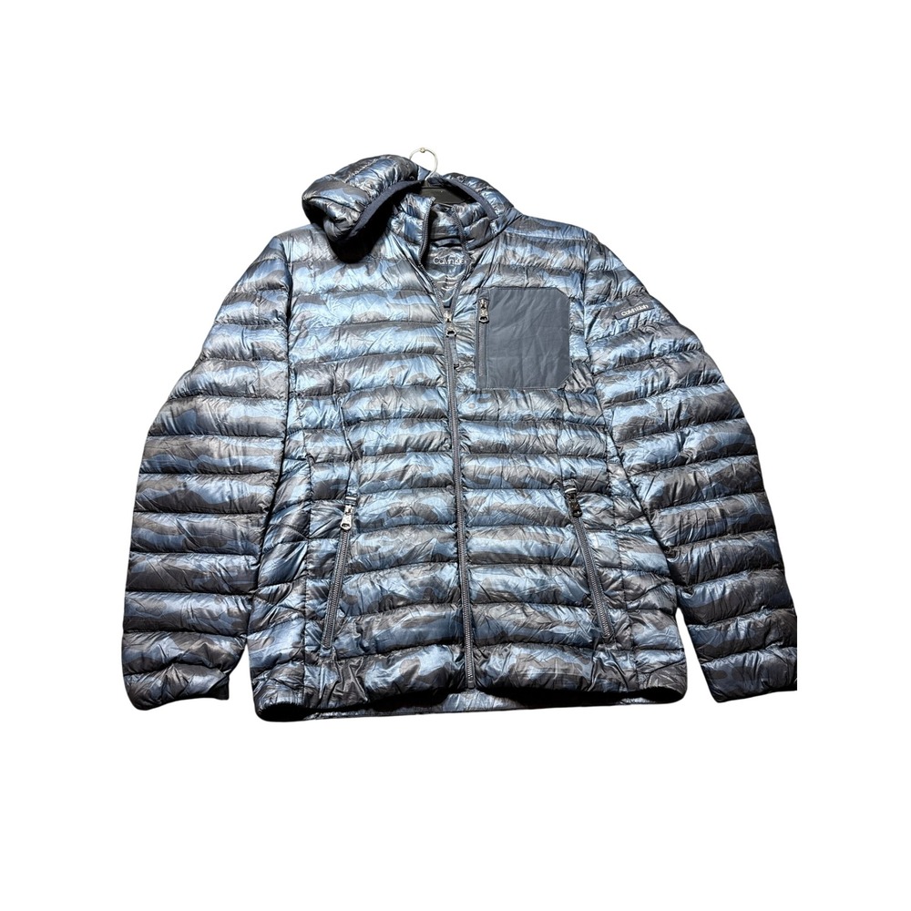 Calvin Klein Packable‎ Down Puffer Jacket Mens Large Blue Camo CM902506